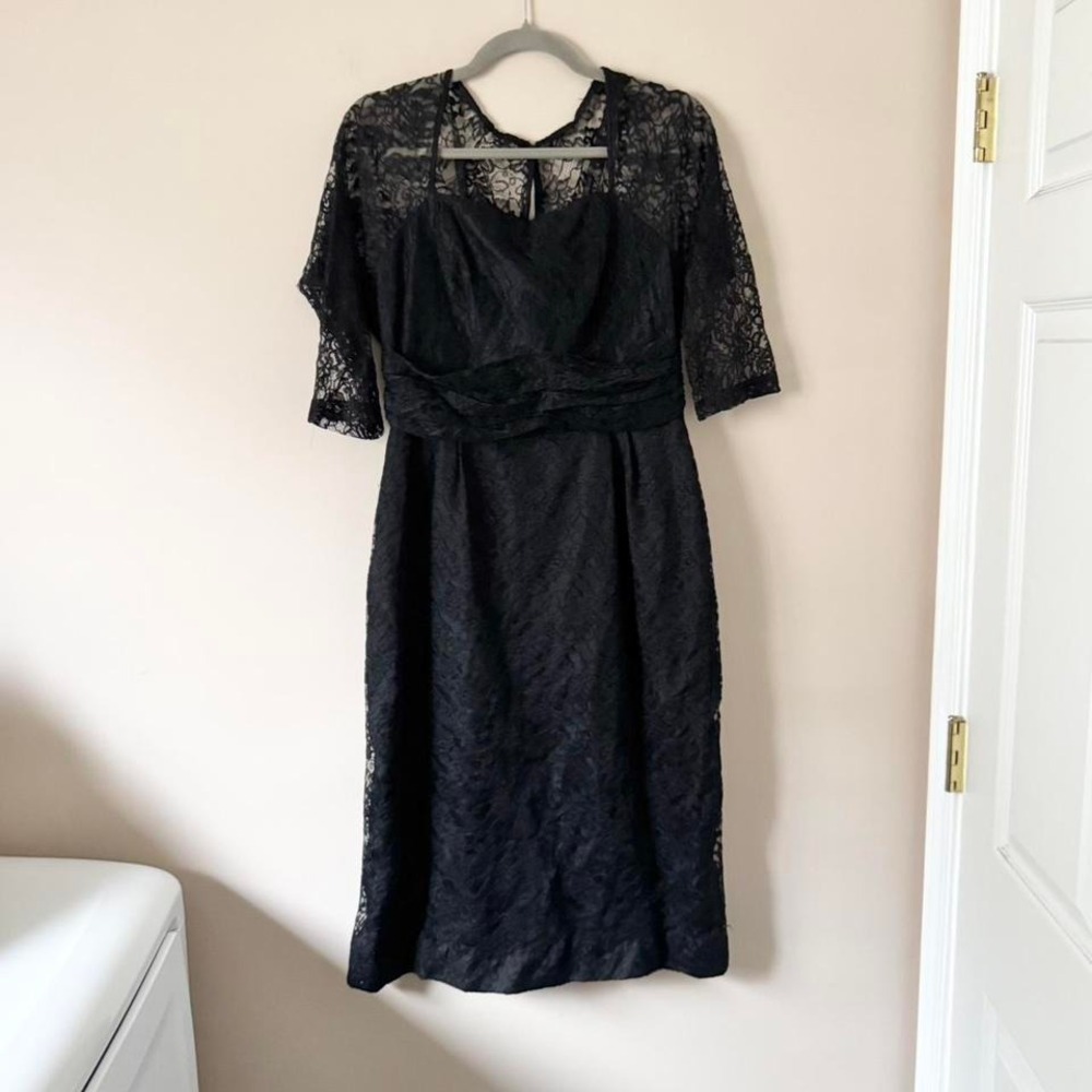 Vintage 50s Black‎ Lace Wiggle Dress Small Pencil Skirt Gothic Glam